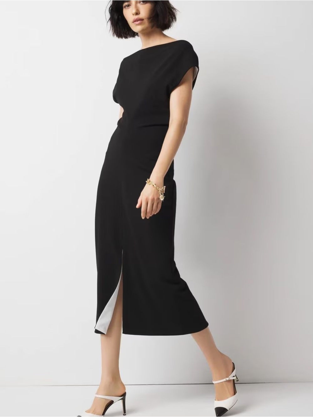 White House Black Market Off The Shoulder Black Midi Dress Size 6 NWT Cocktail